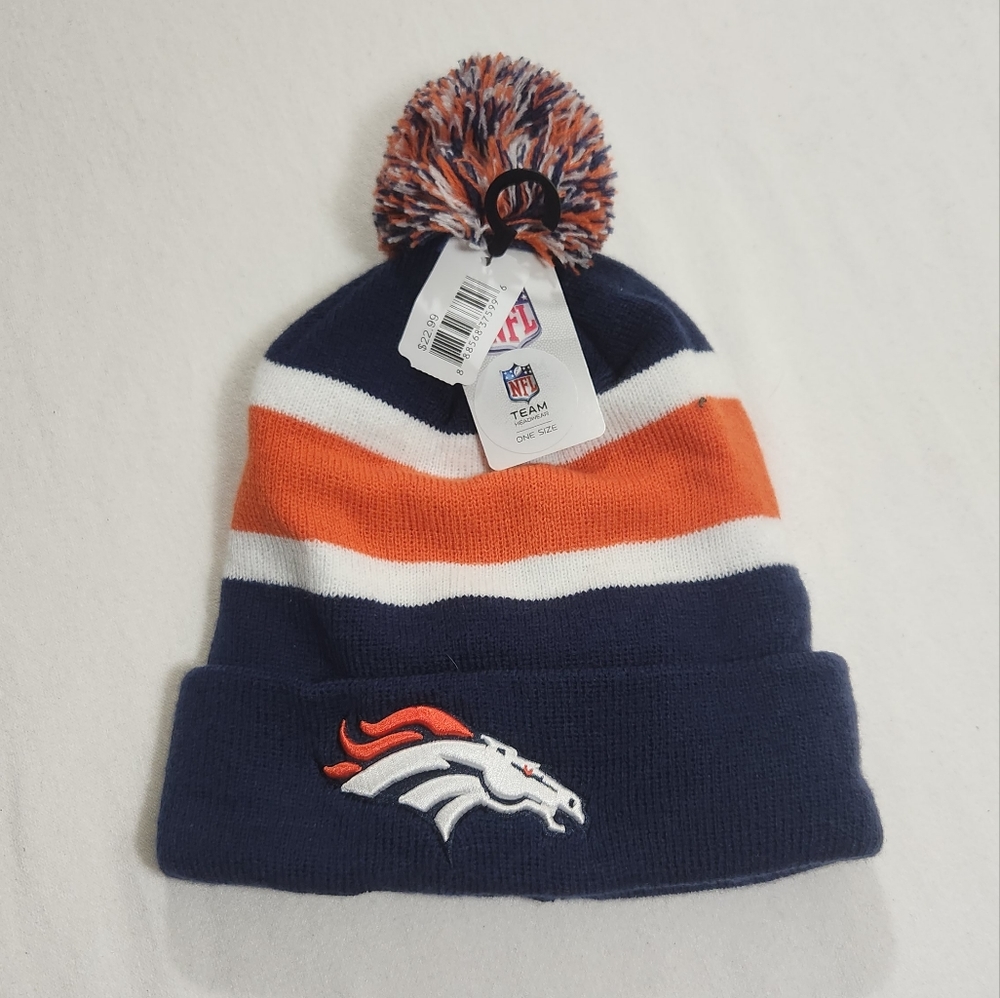 NFL Team Apparel Denver Broncos Winter Hat With Ball